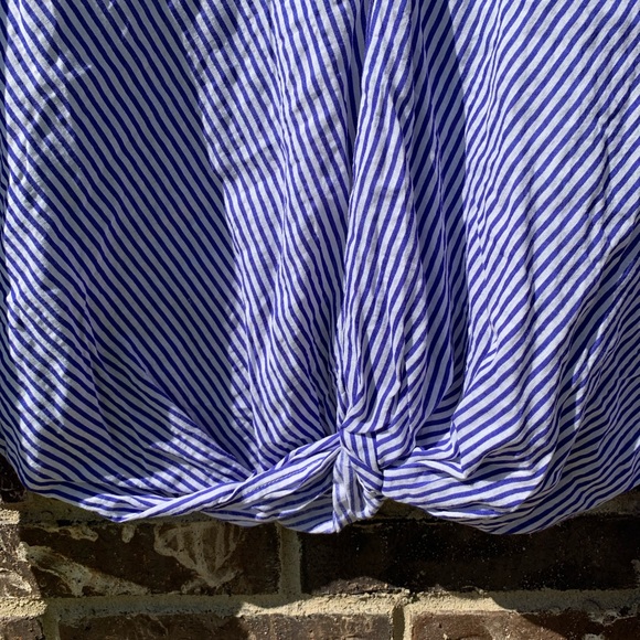 Blue & White Stripped Knot Blouse - Picture 3 of 4